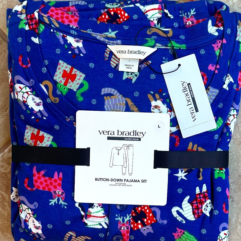 VERA BRADLEY CATNIP CHRISTMAS HENLEY PAJAMAS:NWT LARGE